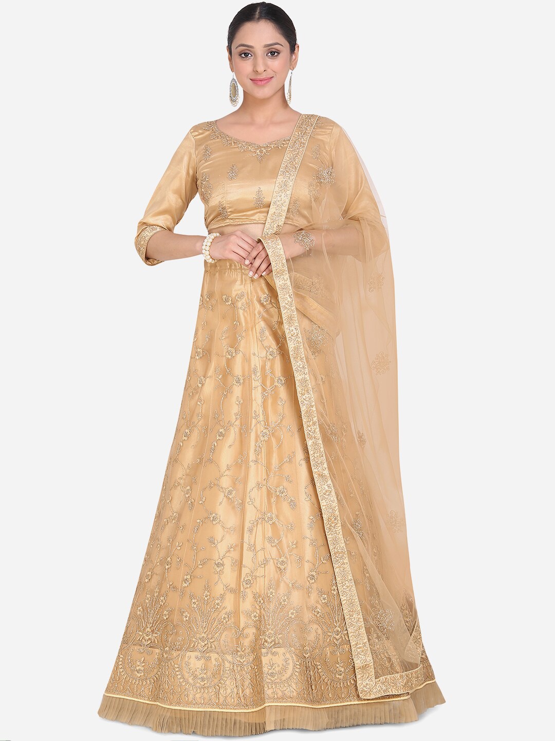 

Mitera Beige Semi-Stitched Lehenga & Blouse with Dupatta