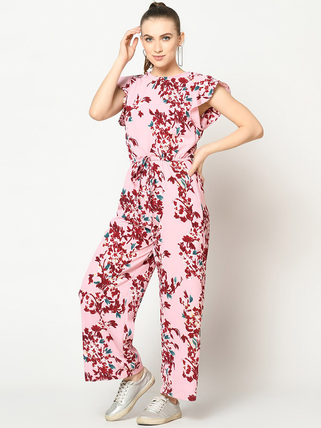 

SQew Women Pink Printed Basic Jumpsuit