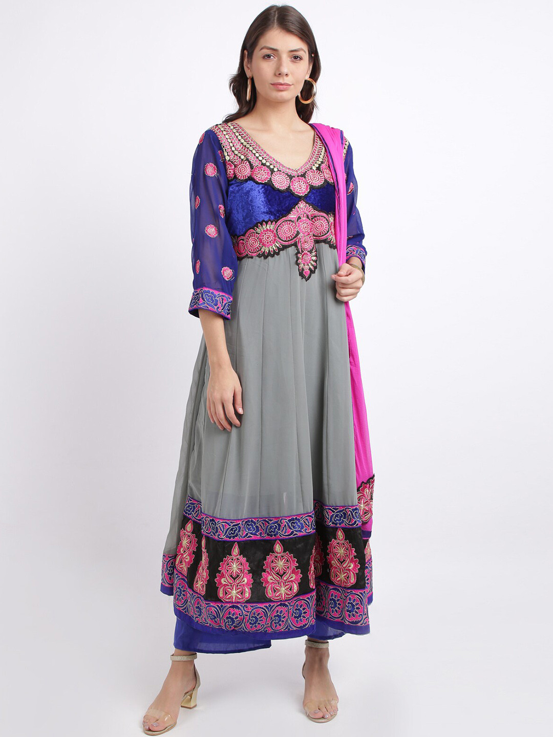 

Silk Bazar Grey & Blue Poly Georgette Semi-Stitched Dress Material