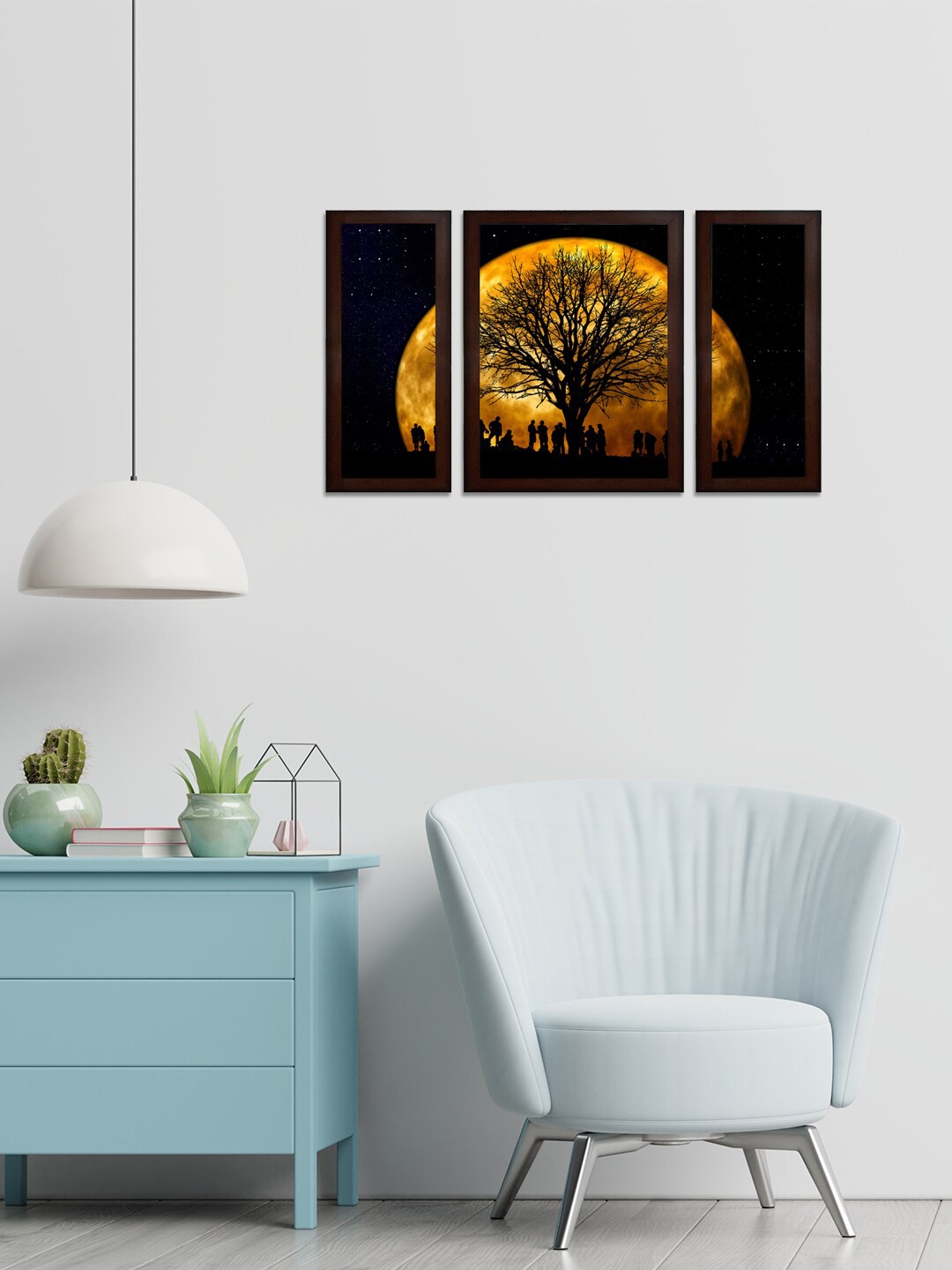 

WENS Set Of 3 Black & Orange Moons Shadow MDF Wall Arts