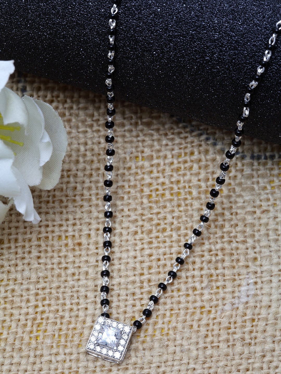 

Clara 925 Sterling Silver-Plated & Black Beaded Mangalsutra