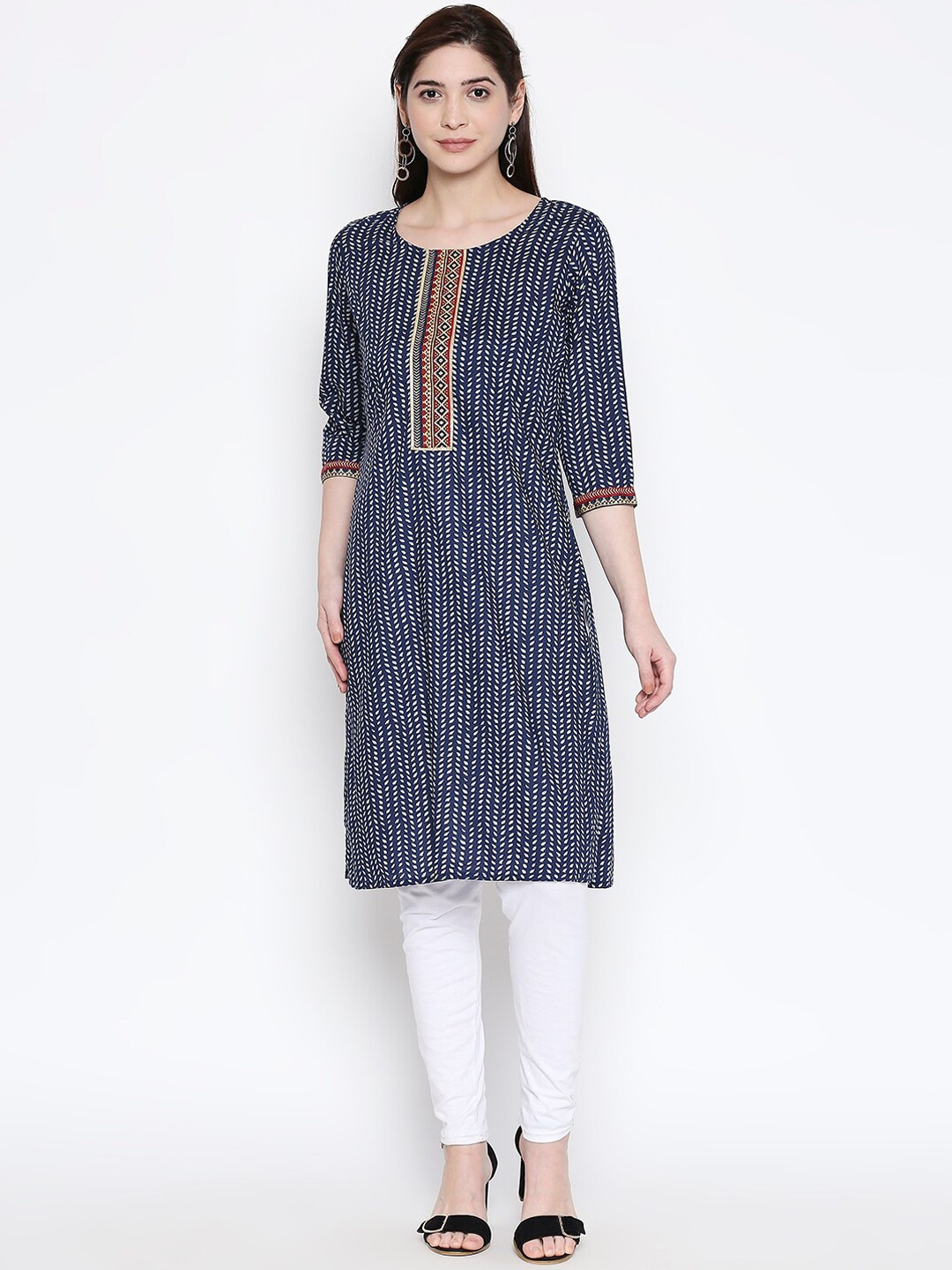 

RANGMANCH BY PANTALOONS Women Navy Blue Printed Straight Kurta