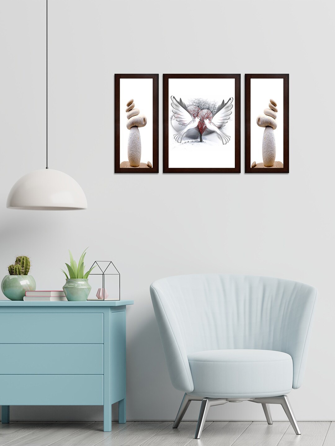 

WENS White & Brown Set of 3 Flying Colours MDF Wall Paintings