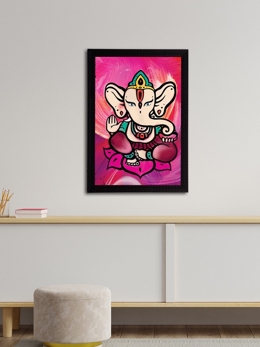 eCraftIndia Pink & Beige Lord Ganesha Satin Matt Texture UV Art Painting