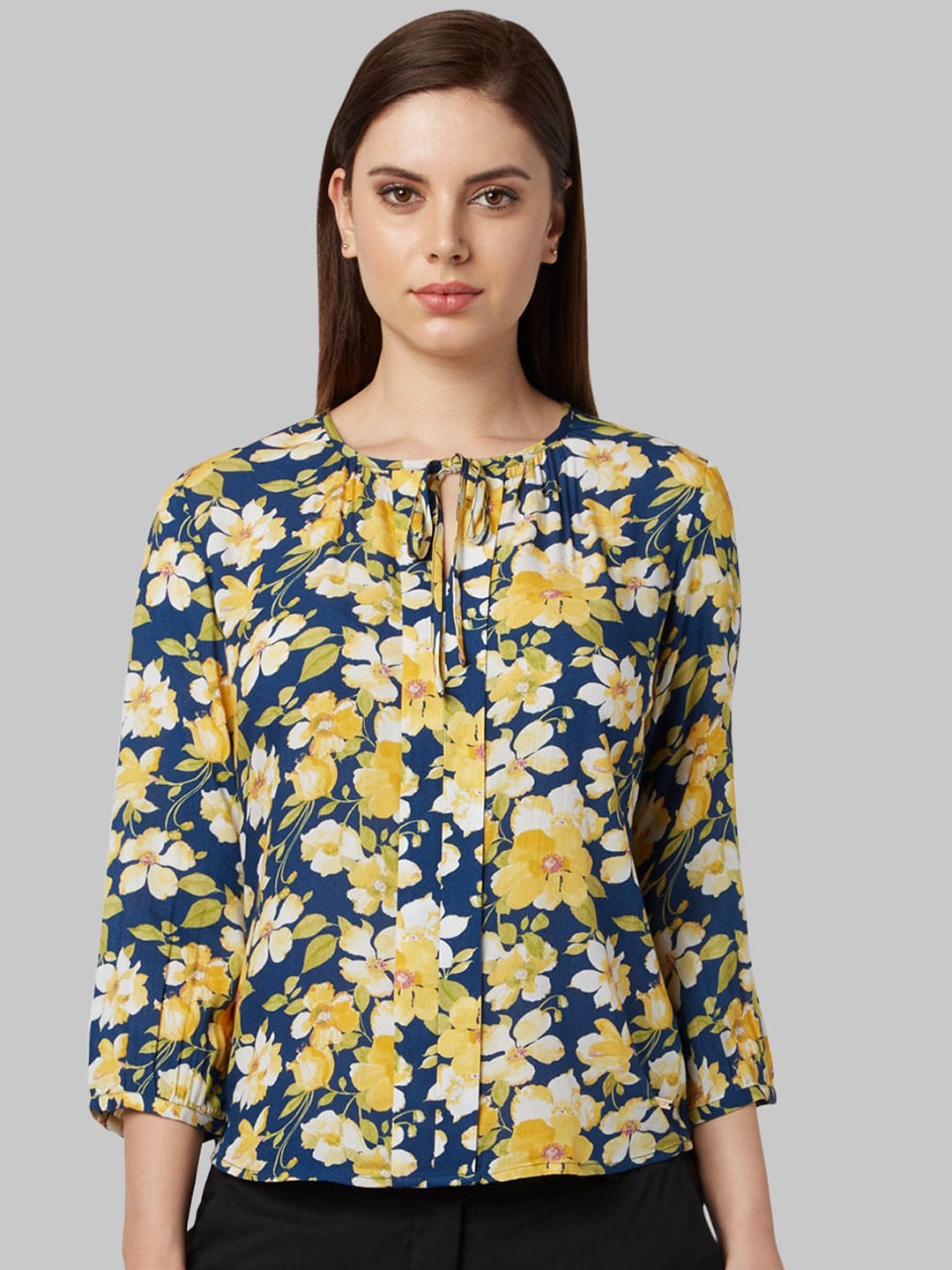 

Park Avenue Women Blue & Yellow Floral Printed Top