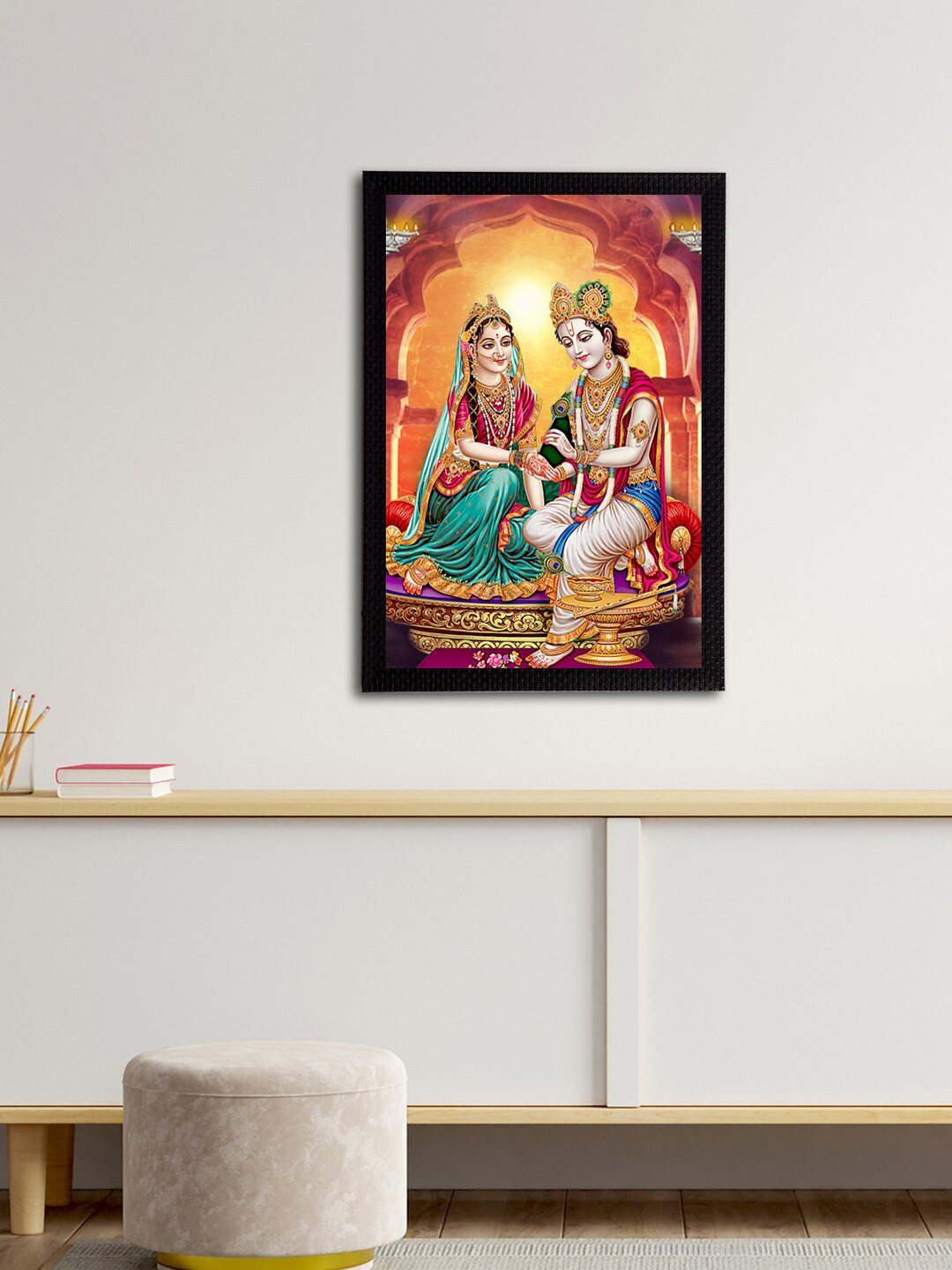 

eCraftIndia Multicolored Lord Krishna Matt Texture UV Wall art, Multi