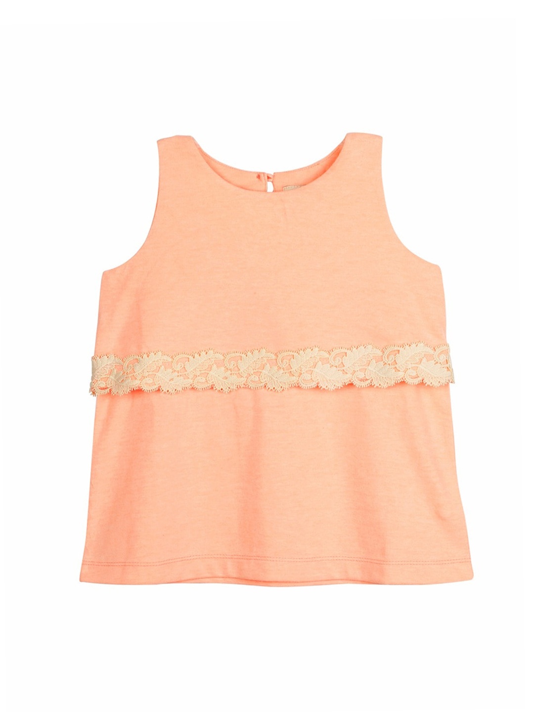 

Cherry Crumble Girls Orange Solid Lacework Top