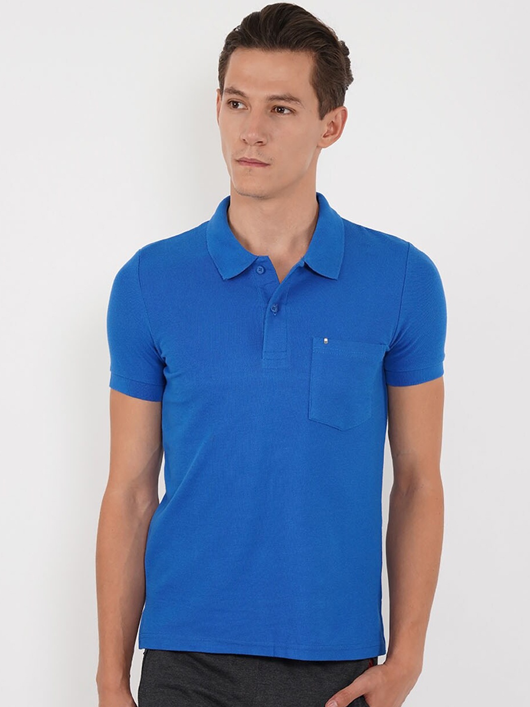 

Sweet Dreams Men Blue Solid Polo Collar Pure Cotton T-shirt