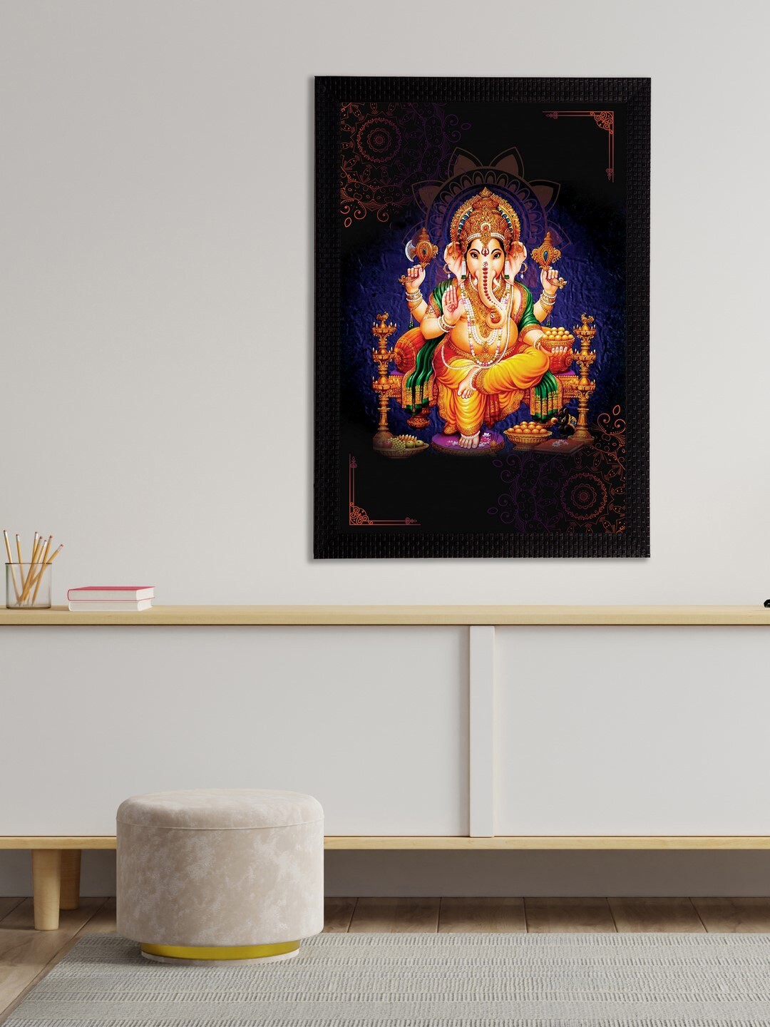 

eCraftIndia Black & Blue Lord Ganesha Satin Matt Textured UV Wall Art