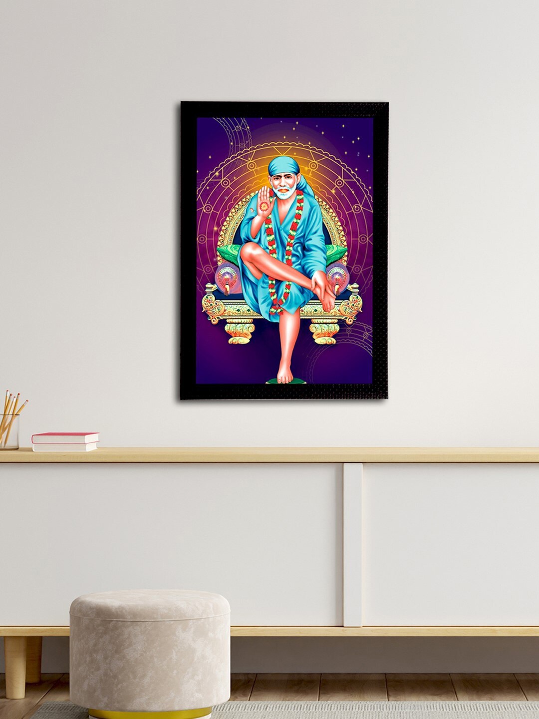 eCraftIndia Blue & Violet Sai Baba Satin Matt Textured UV Wall Art