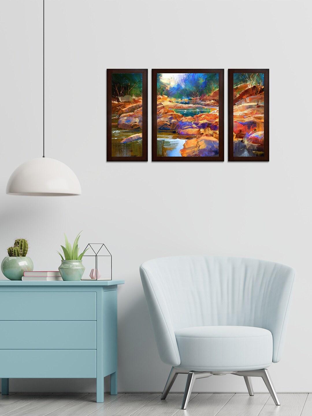 

WENS Set Of 3 Brown & Blue Abstract MDF Wall Paintings