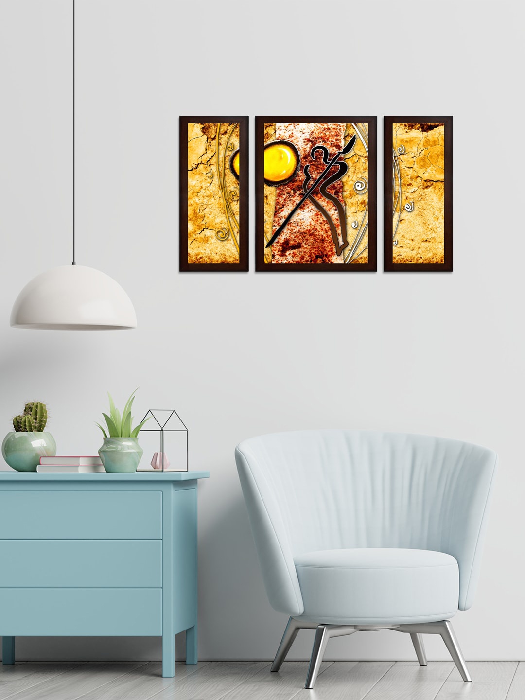 

WENS Yellow & Brown Set of 3 Buddha Vastu MDF Wall Paintings