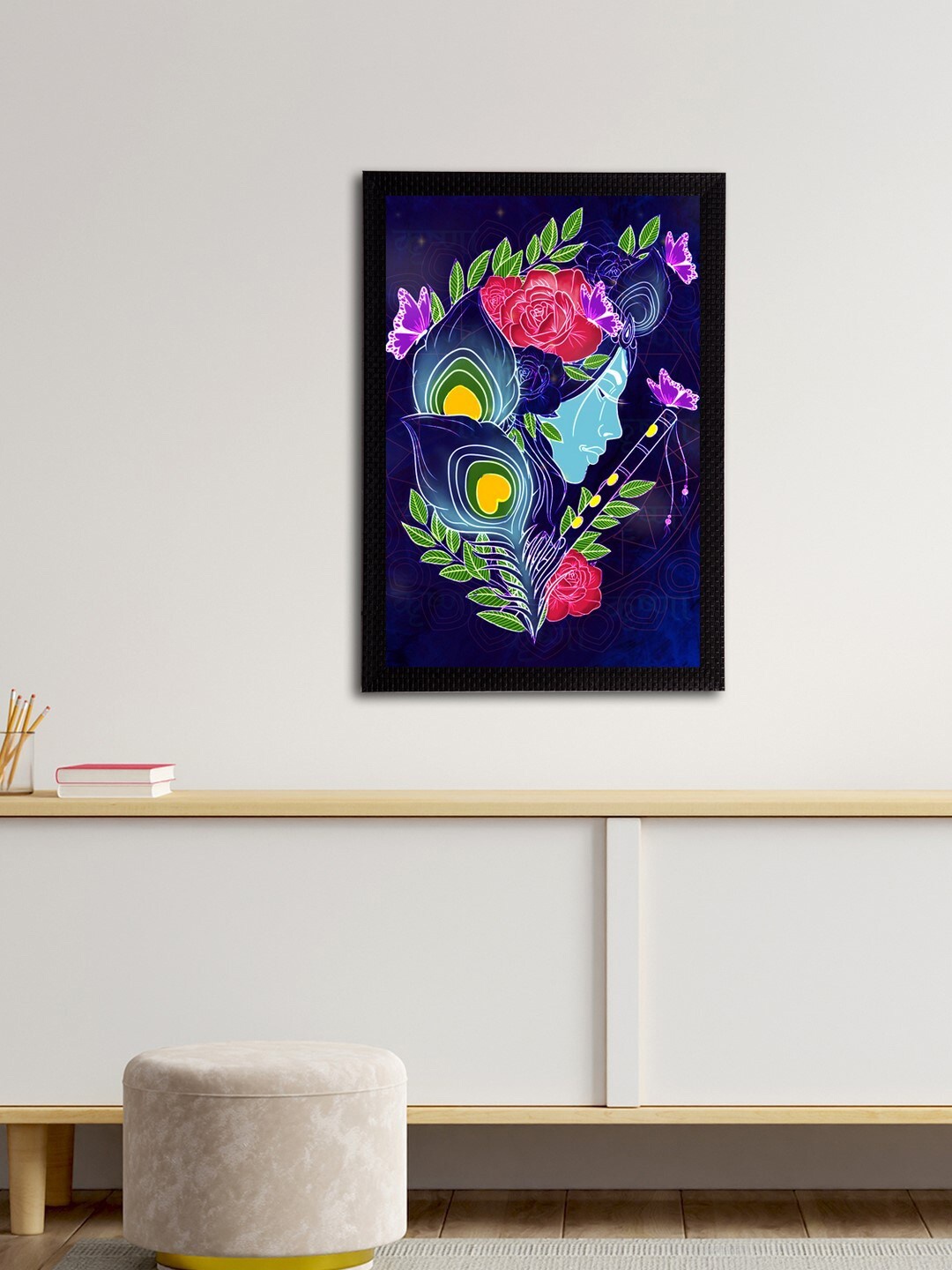 eCraftIndia Blue & Pink Lord Krishna Satin Matt Texture UV Art Painting