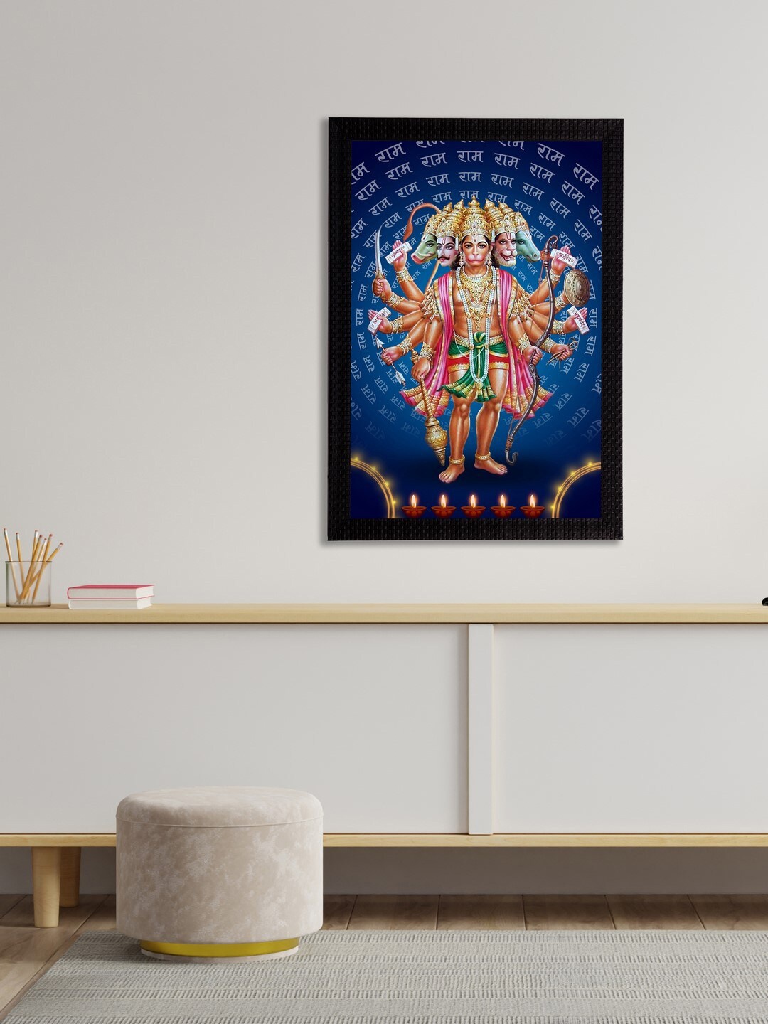 eCraftIndia Panch Mukhi Lord Hanuman Satin Matt Texture UV Art Painting, Multi