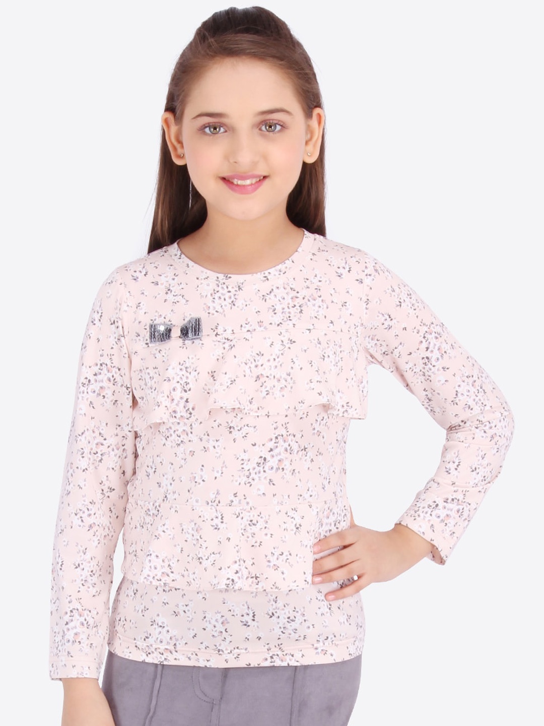 

CUTECUMBER Girls Peach-Coloured Printed Top