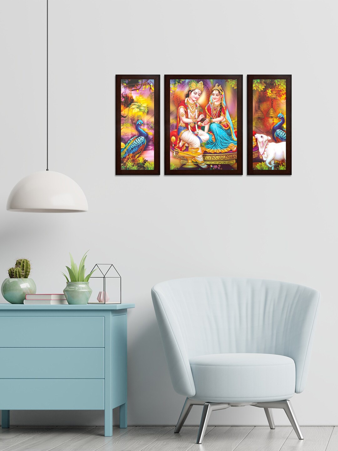 

WENS Set of 3 Blue & Yellow Radha Krishna Wall Paintings