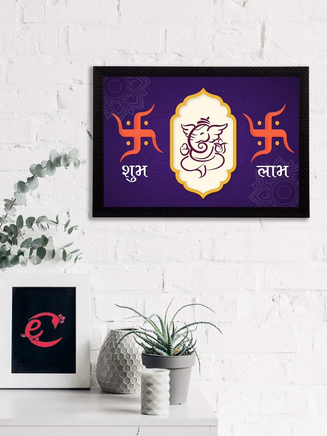

eCraftIndia Purple & Orange Lord Ganesha Satin Matt Textured UV Wall Art