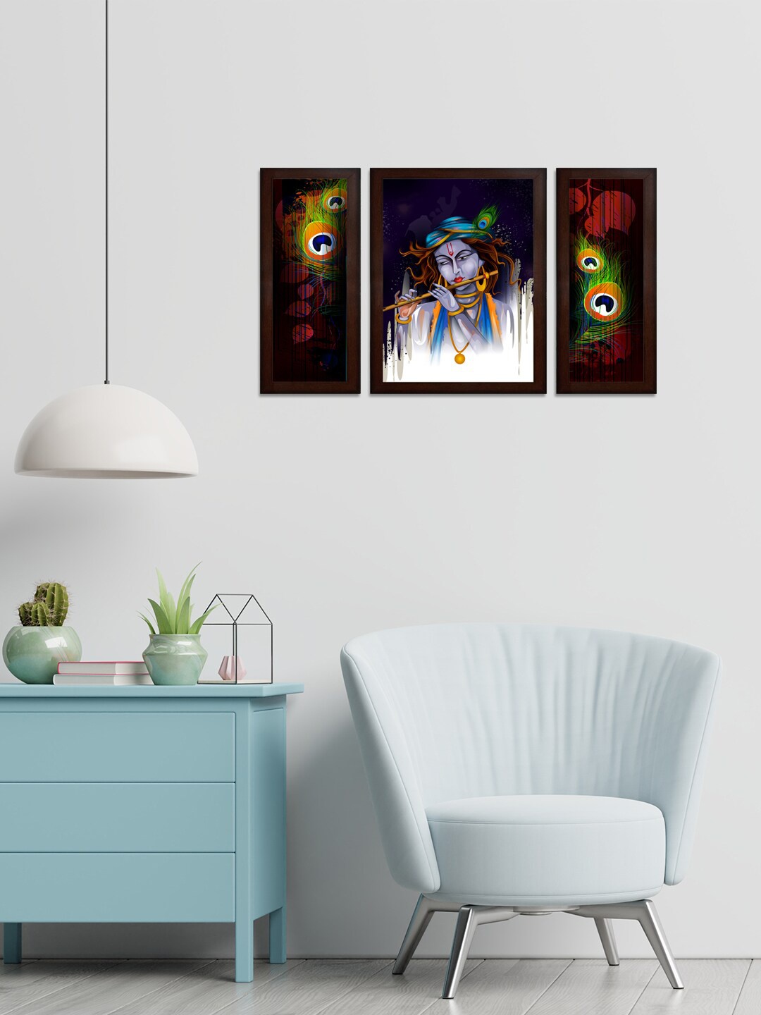 

WENS Set of 3 Multicolored Krishna Playing Flute Wall Arts, Multi