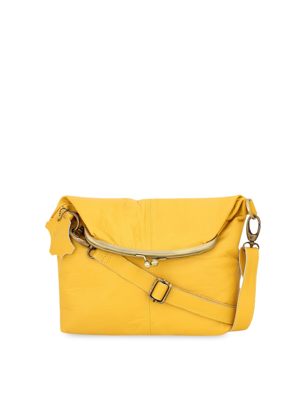 

Women Yellow Textured Genuine Leather Messenger Bag