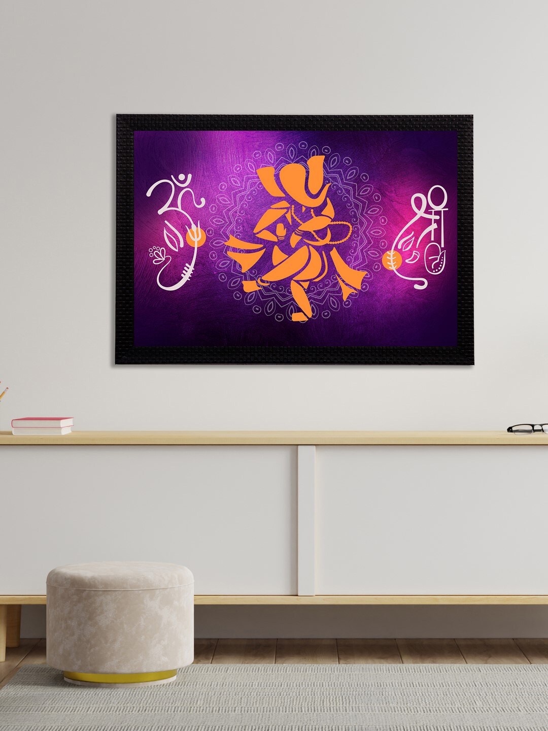 

eCraftIndia Multicolor Lord Ganesha Satin Matt Textured UV Wall Art, Orange