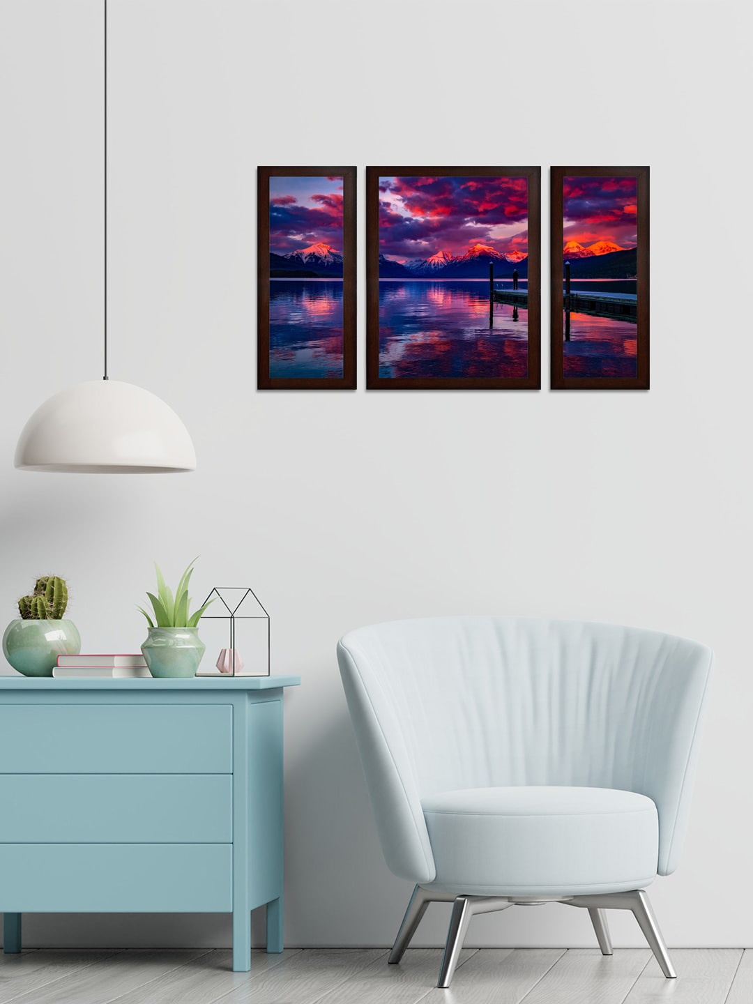 

WENS Set Of 3 Blue & Pink Inspiring Nature MDF Wall Paintings