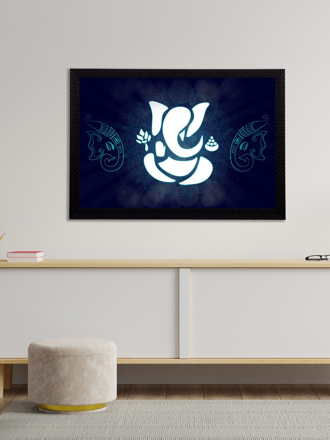 eCraftIndia Multicoloured Lord Ganesha Painting Wall Art With Frame, Blue