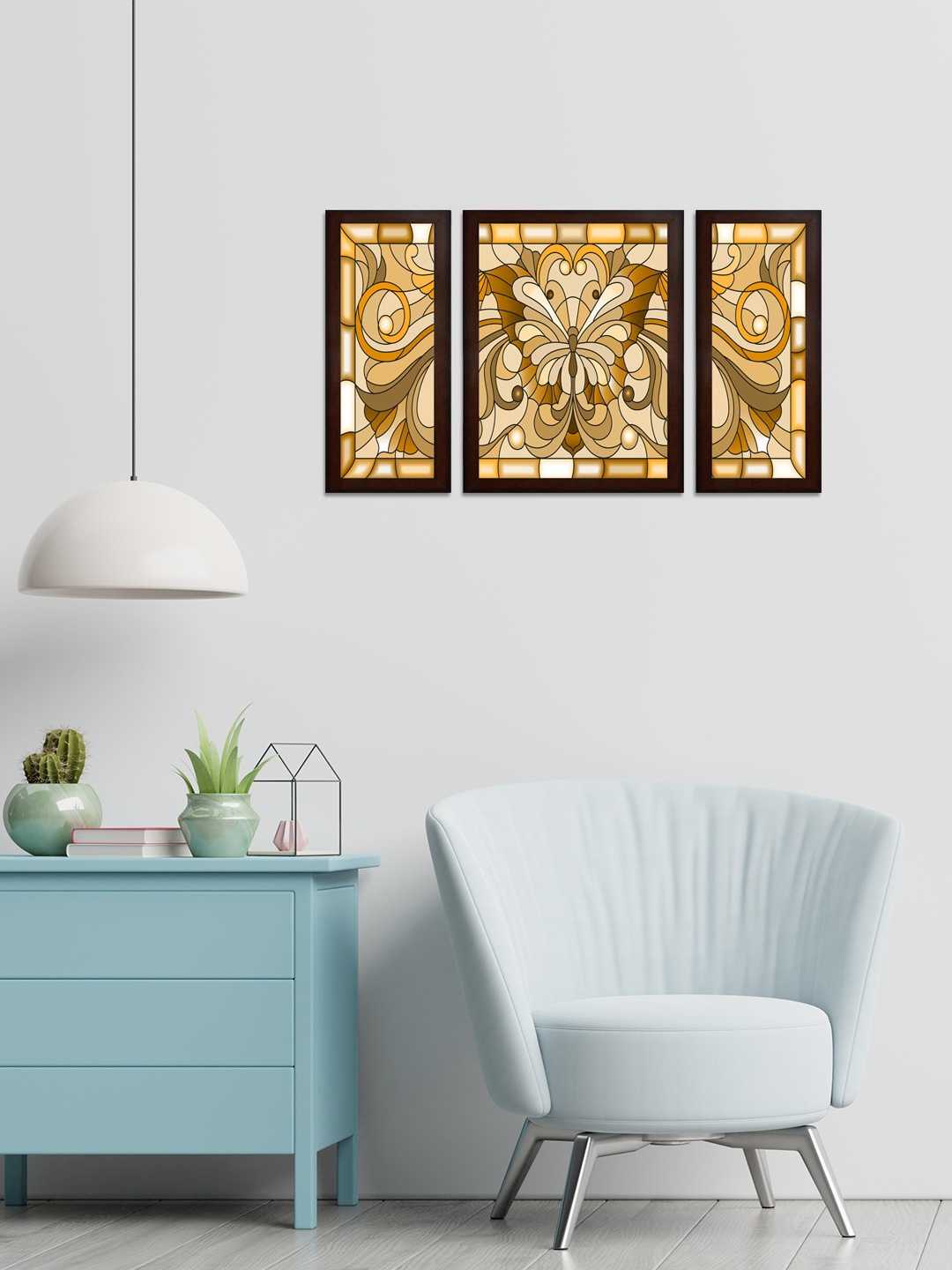 

WENS Yellow & Black Set of 3 Waterfall MDF Wall Paintings