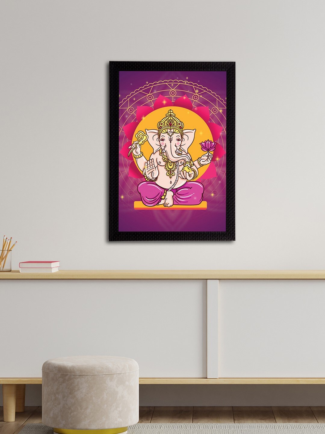 

eCraftIndia Purple & Orange Lord Ganesha Satin Matt Textured UV Wall Painting