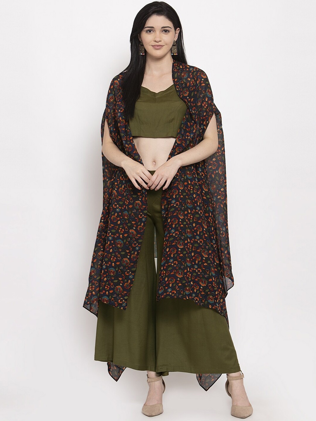 

DUGRI BE THE ONE Women Olive Green Solid Clothing Set