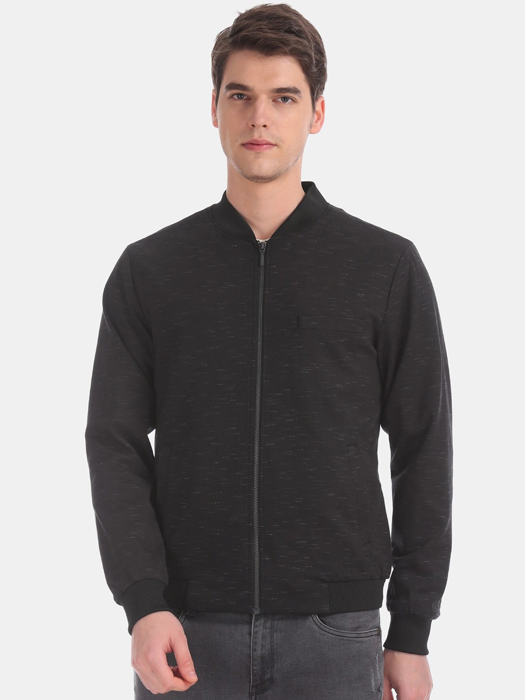 

Arrow Men Black & White Colourblocked Bomber Jacket