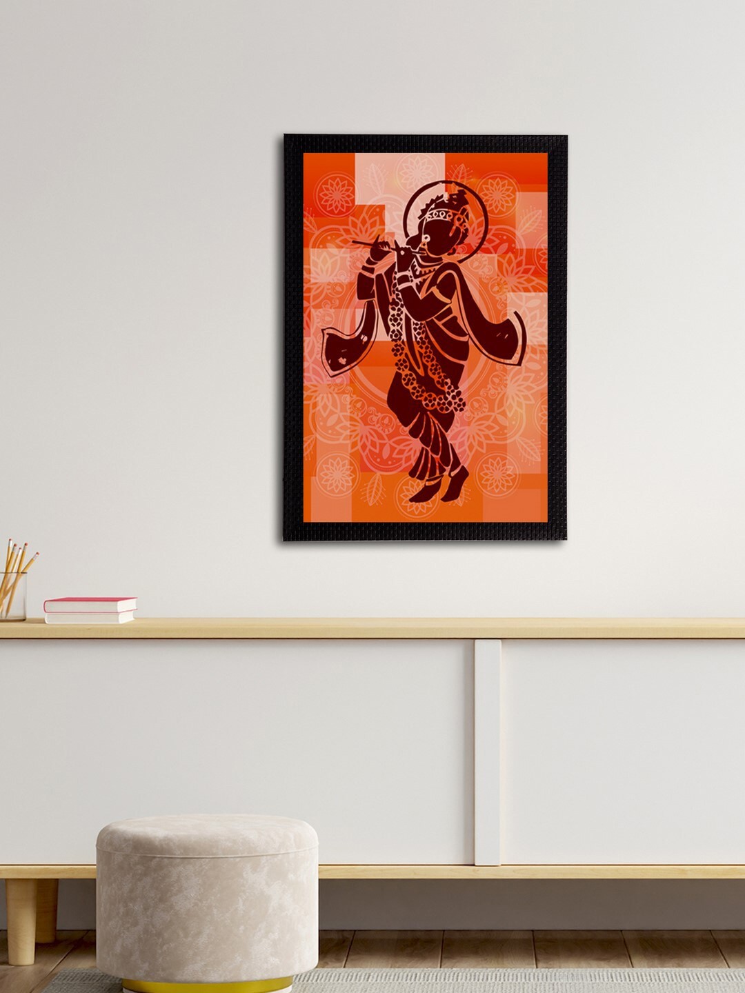

eCraftIndia Orange Lord Krishna Satin Matt Texture Framed UV Wall Art Painting