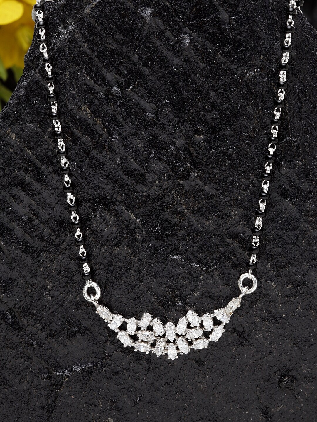 

Clara Women 925 Sterling Silver Zirconia-Studded Rhodium-Plated Mangalsutra With Chain
