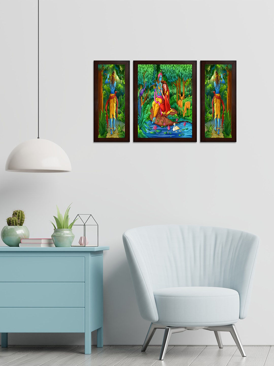 

WENS Green & Blue Set of 3 Radhe Krishna MDF Wall Paintings