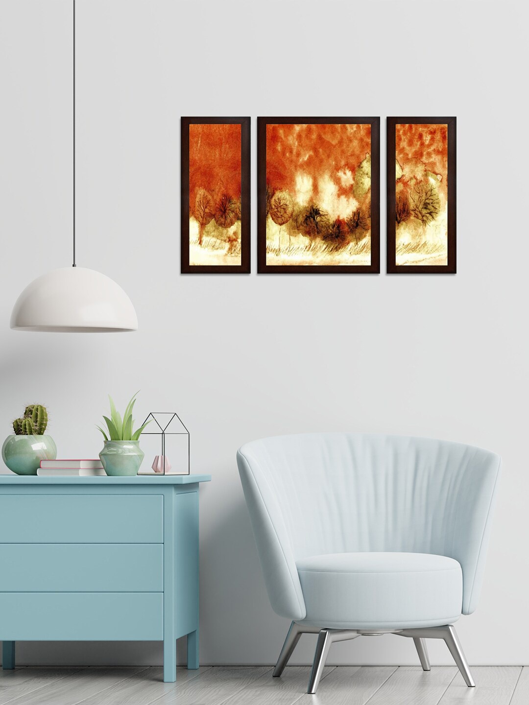 

WENS Set Of 3 Orange & Green Modern Women MDF Wall Paintings