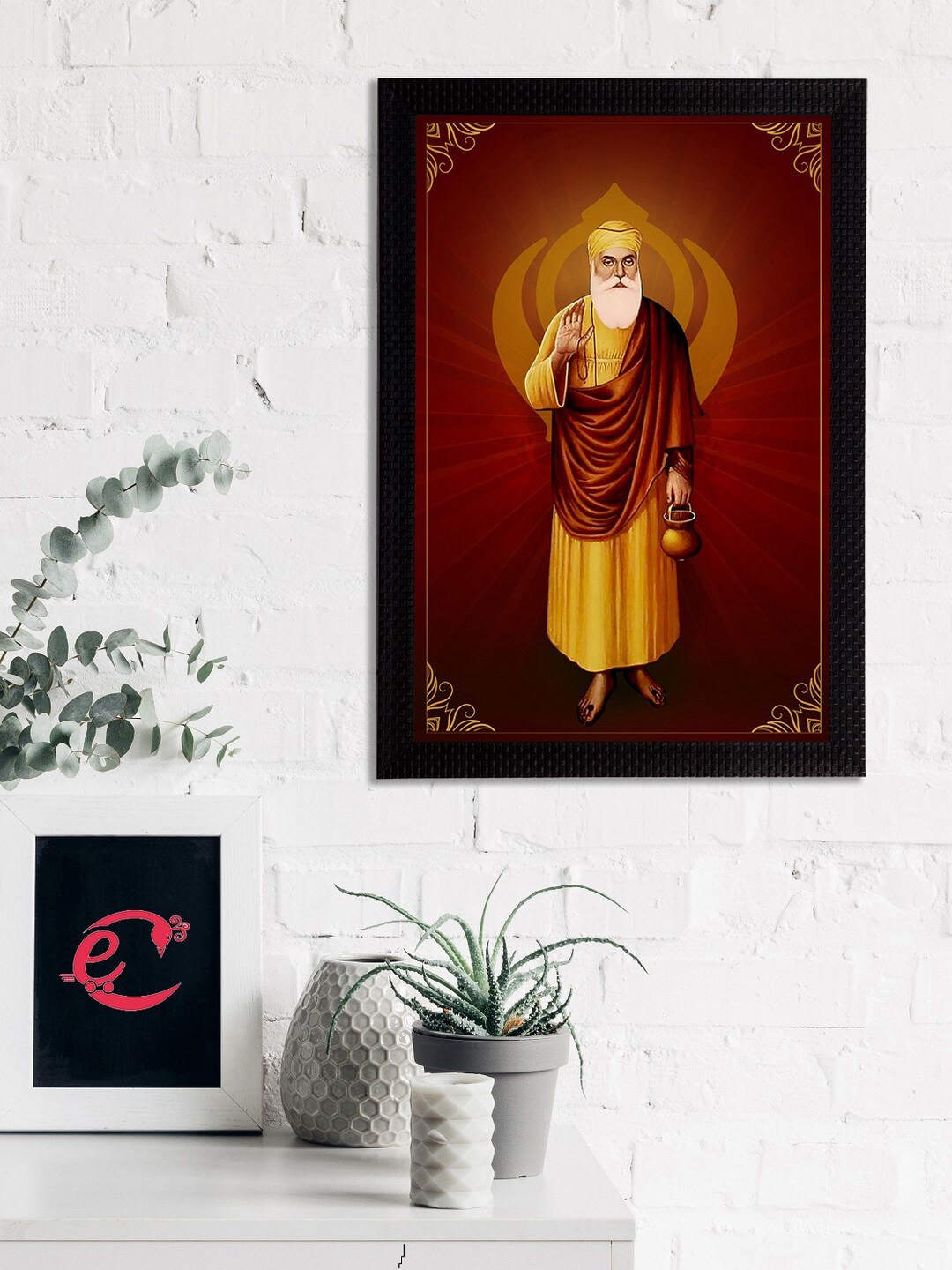 eCraftIndia Maroon & Orange Guru Nanak Sahib Satin Matt Texture UV Art Painting