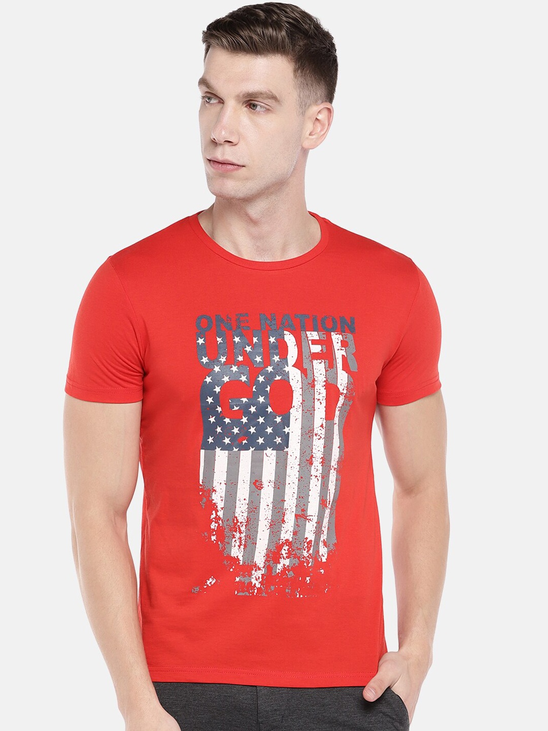 

Sweet Dreams Men Red White Printed Round Neck Pure Cotton T-shirt
