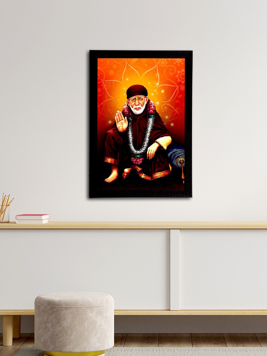 

eCraftIndia Orange & Brown Sai Baba Satin Matt Texture Framed UV Wall Art Painting