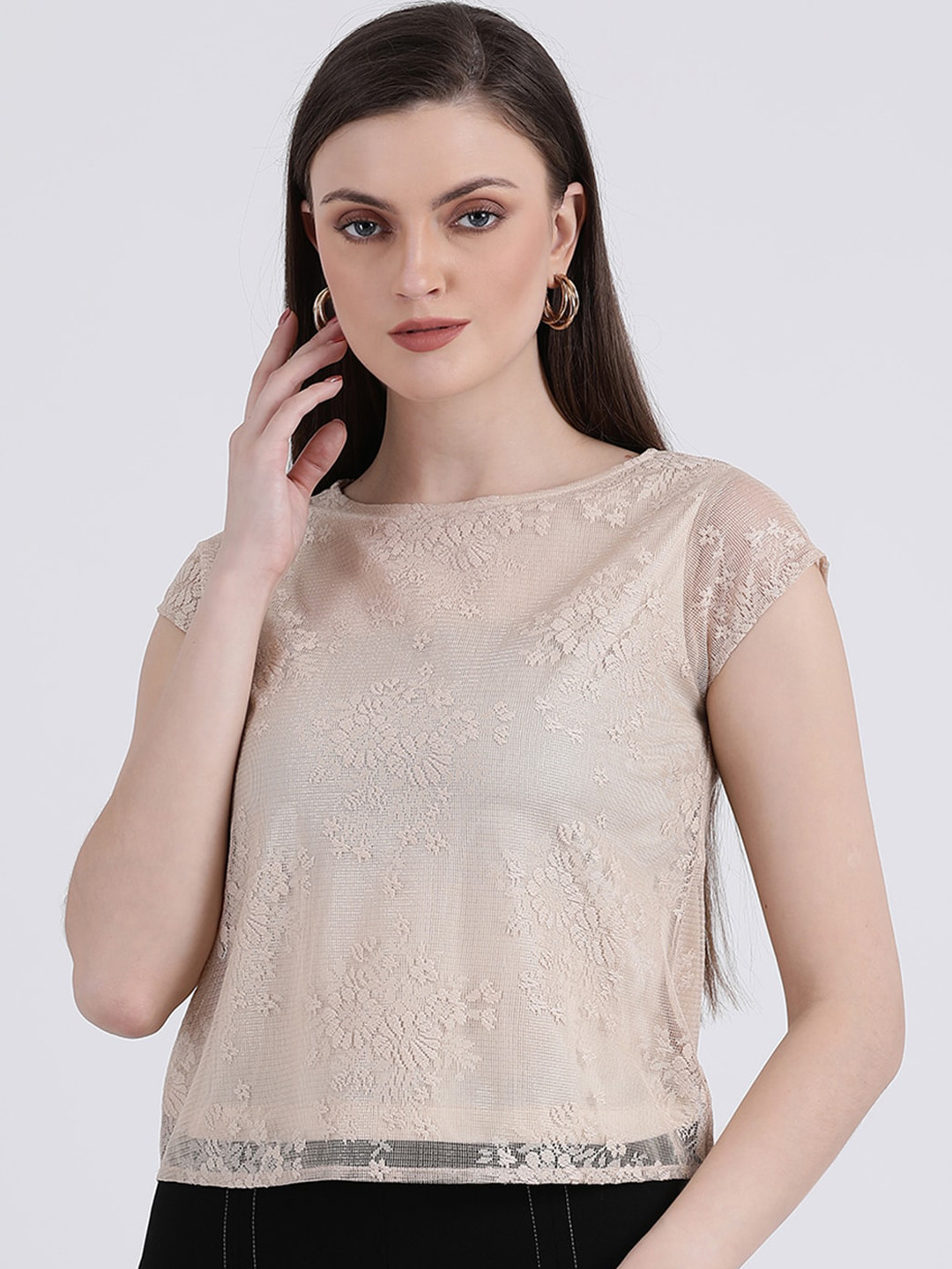 

Zink London Women Beige Self Design Top