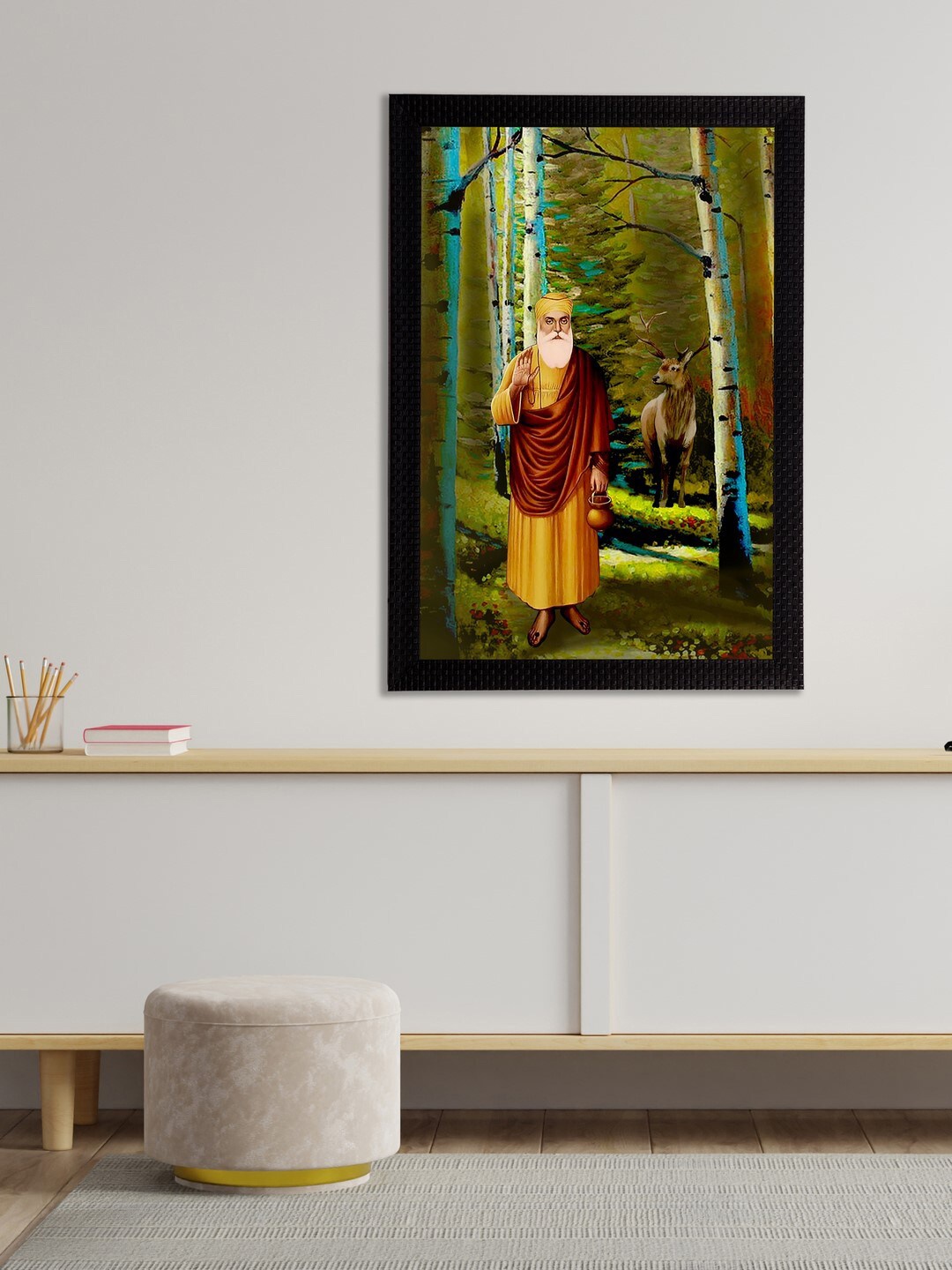 

eCraftIndia Multicoloured Guru Nanak Sahib Painting Wall Art With Frame, Multi