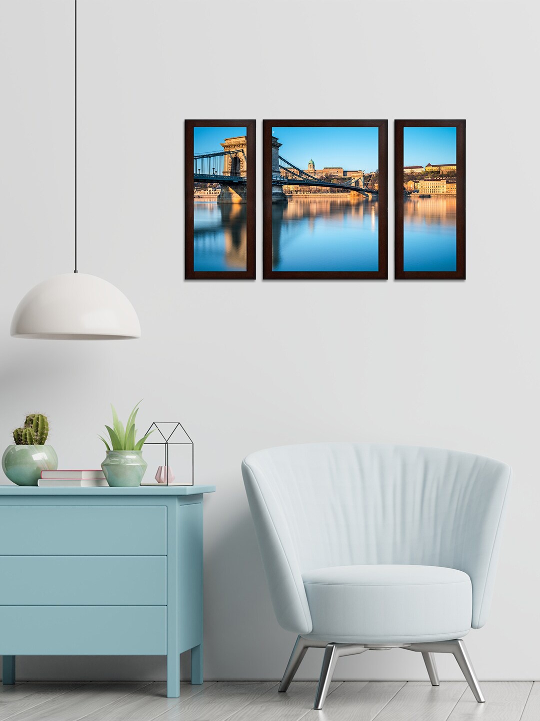 

WENS Set of 3 Brown & Blue Beautiful Bridge View Wall Paintings