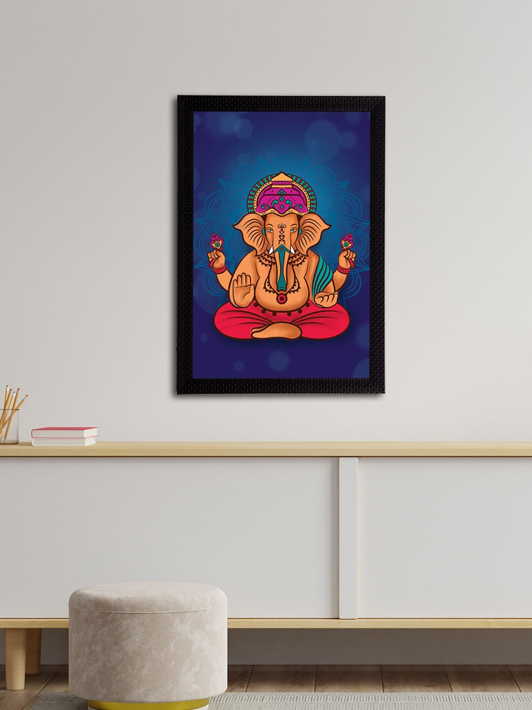 

eCraftIndia Blue & Orange Lord Ganesha Satin Matt Textured UV Wall Painting