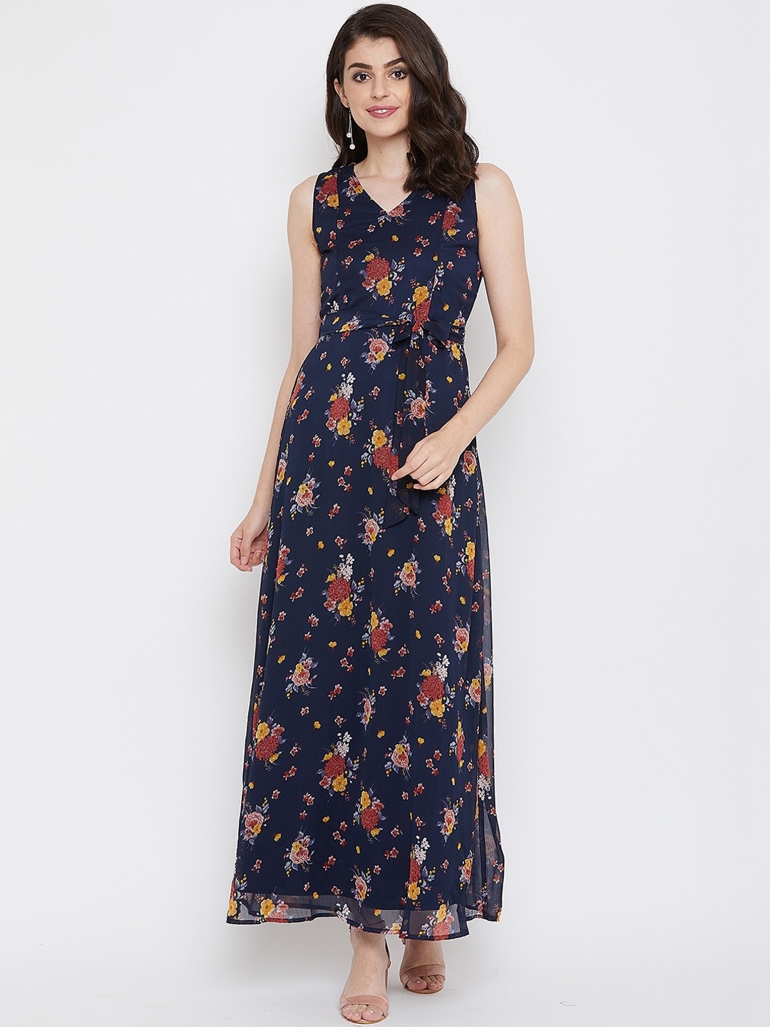 

La Zoire Women Navy Blue Floral Printed Maxi Dress
