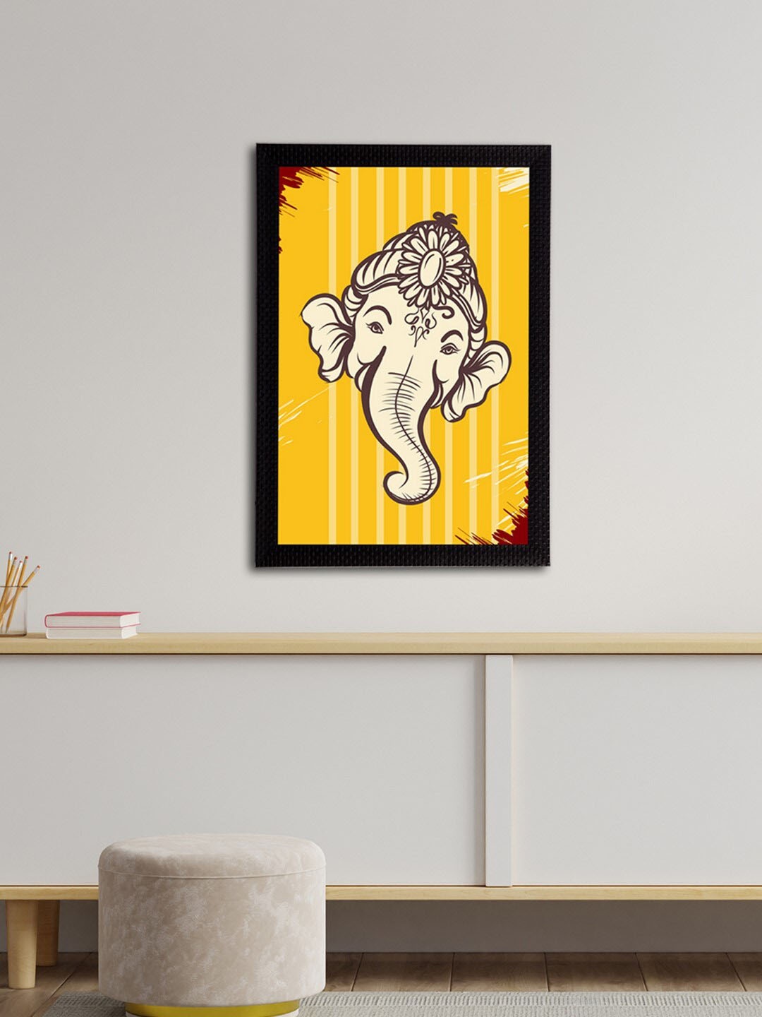 

eCraftIndia Yellow & Off-White Lord Ganesha Satin Matt Texture UV Art Painting