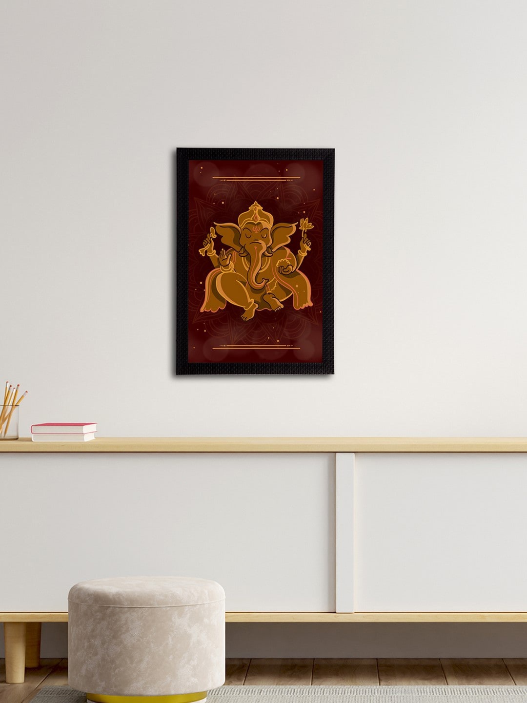 eCraftIndia Brown & Maroon Lord Ganesha Satin Matt Texture UV Wall Art