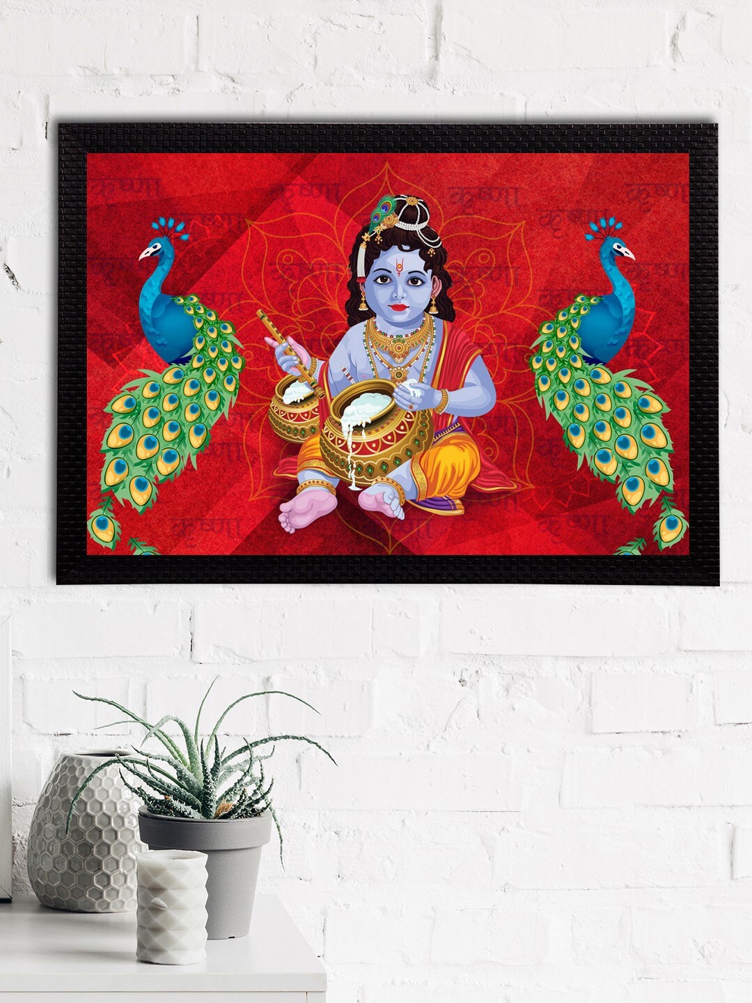 

eCraftIndia Red & Blue Lord Krishna Satin Matt Textured UV Wall Painting