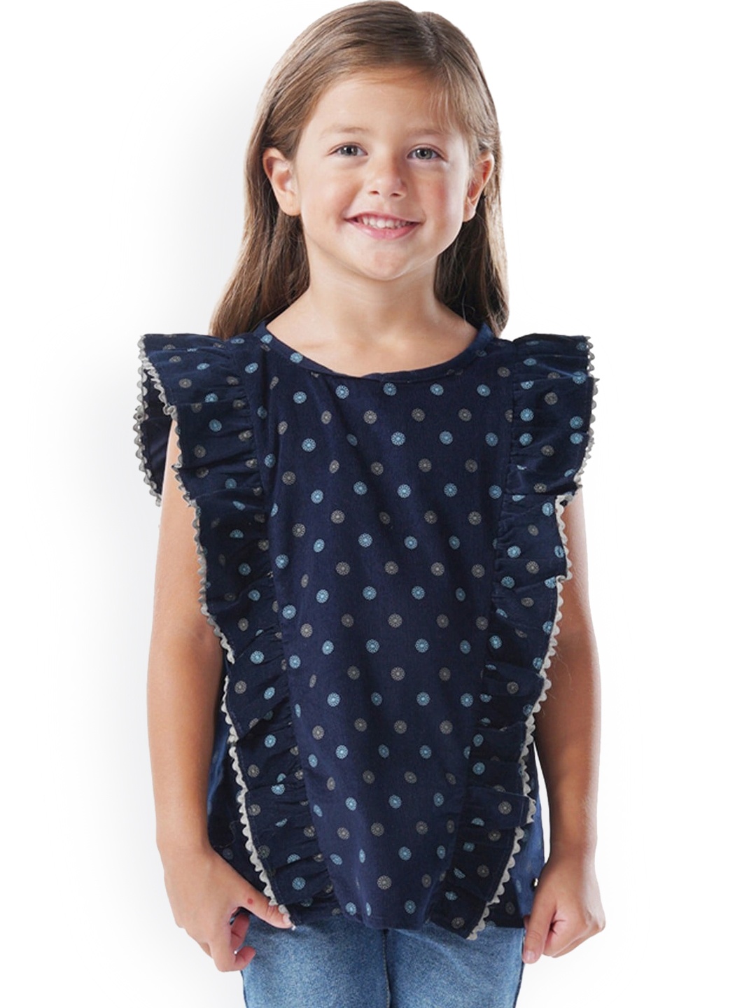 

Cherry Crumble Girls Navy Blue Printed Top