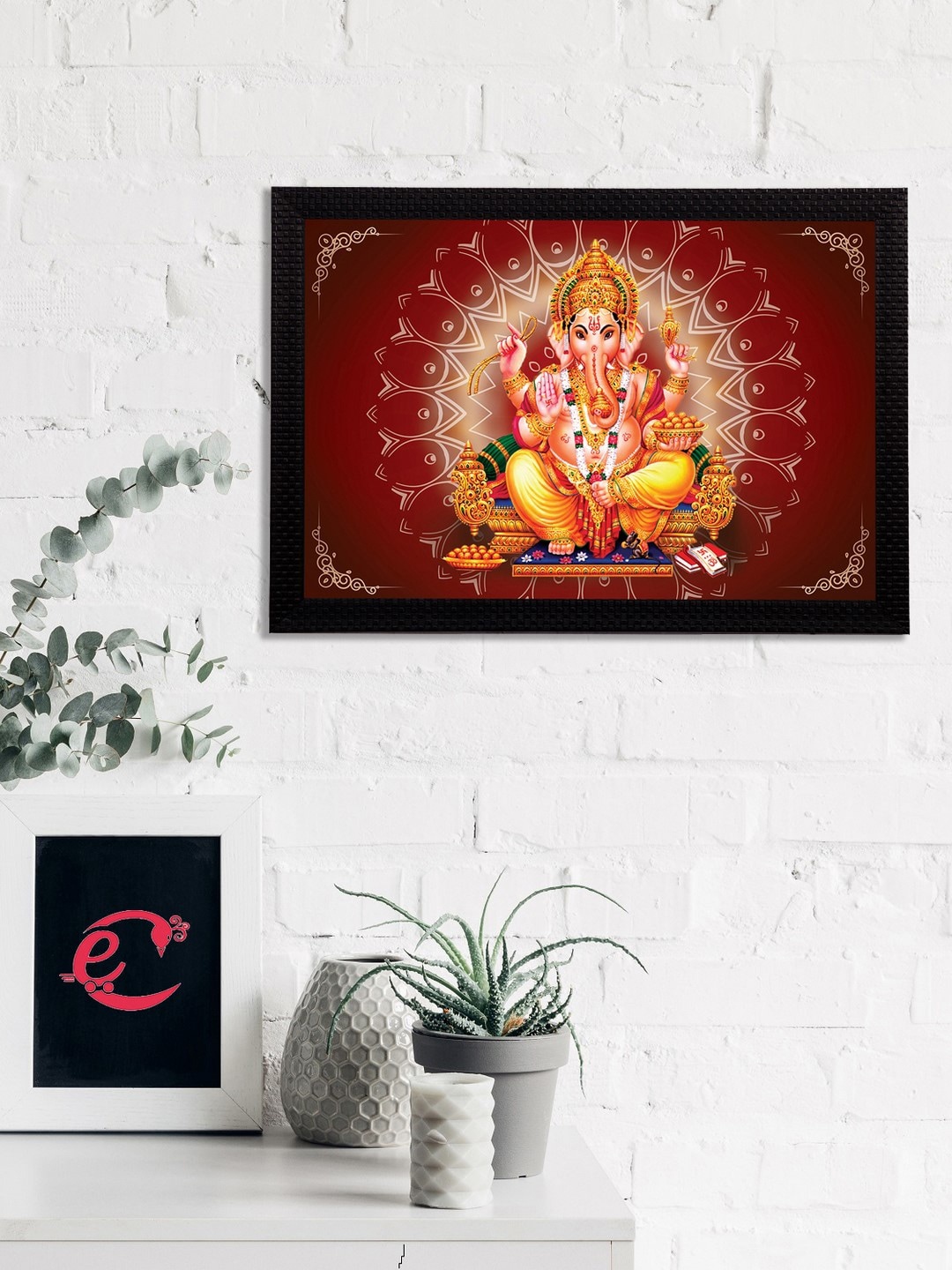 

eCraftIndia Maroon & Yellow Lord Ganesha Satin Matt Textured UV Wall Art