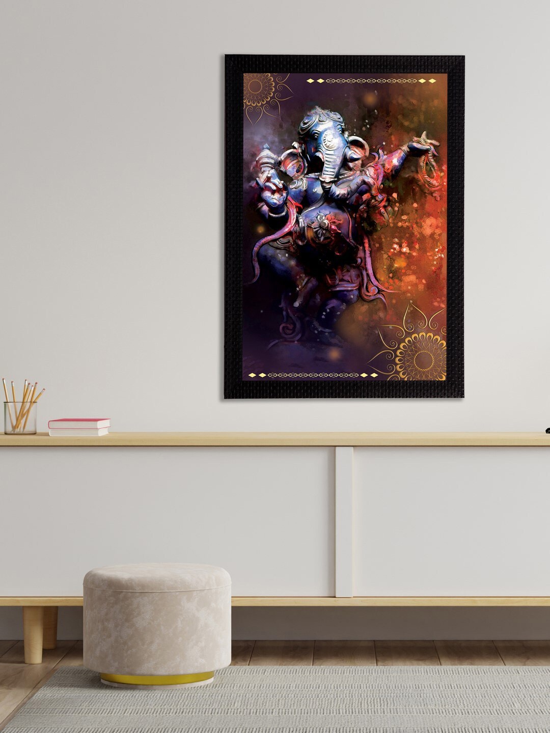 eCraftIndia Brown Lord Ganesha Satin Matt Textured UV Wall Art