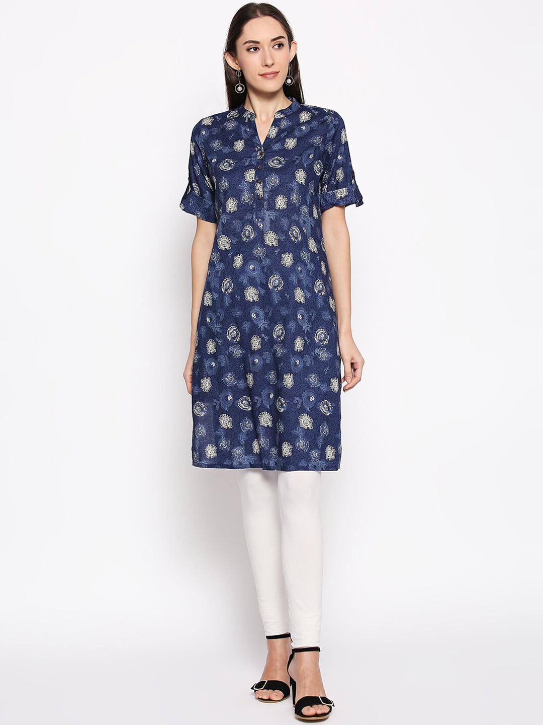 

RANGMANCH BY PANTALOONS Women Navy Blue Printed Straight Kurta
