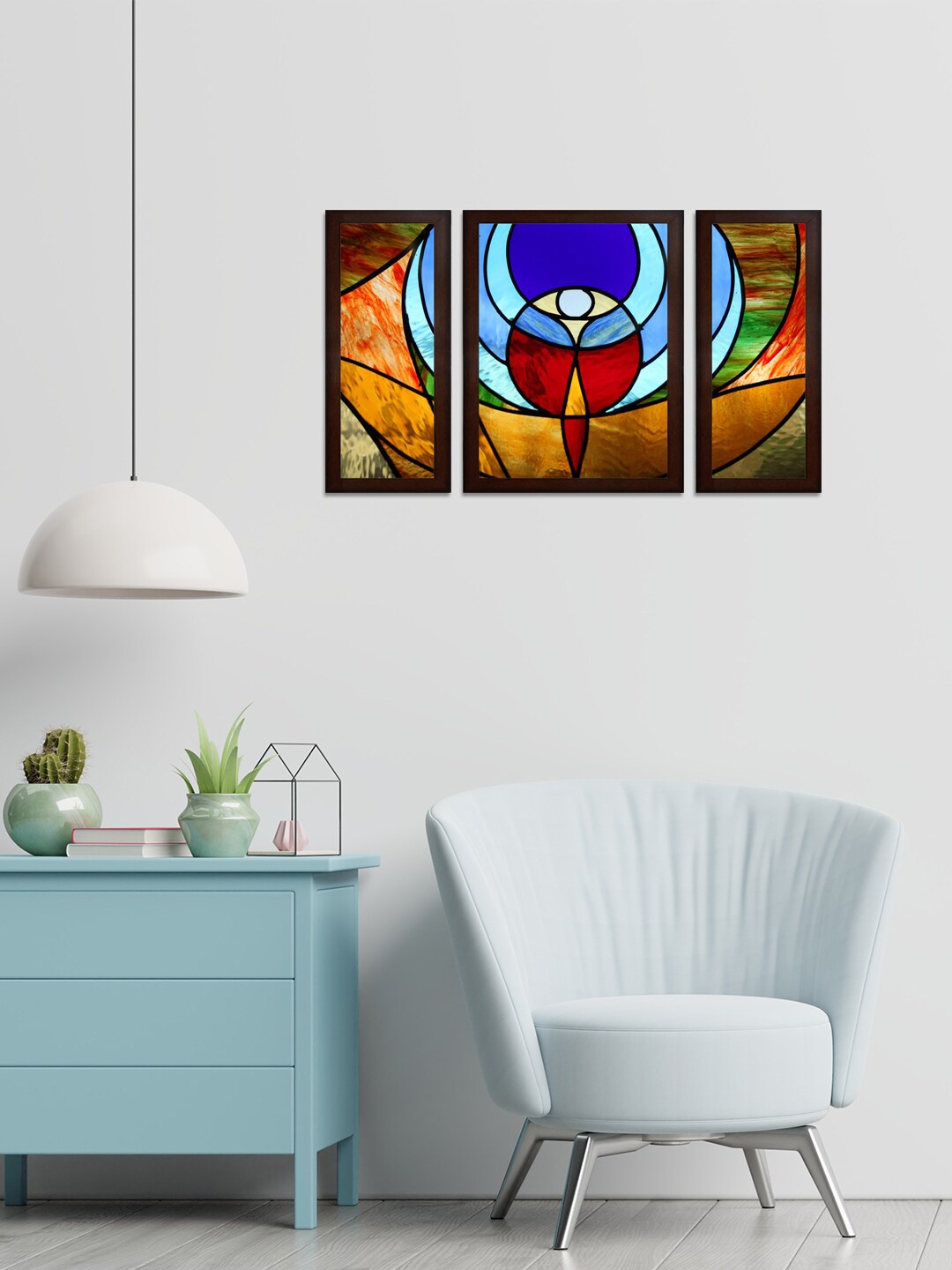 

WENS Set of 3 Yellow & Blue Modern Visual Art Wall Paintings